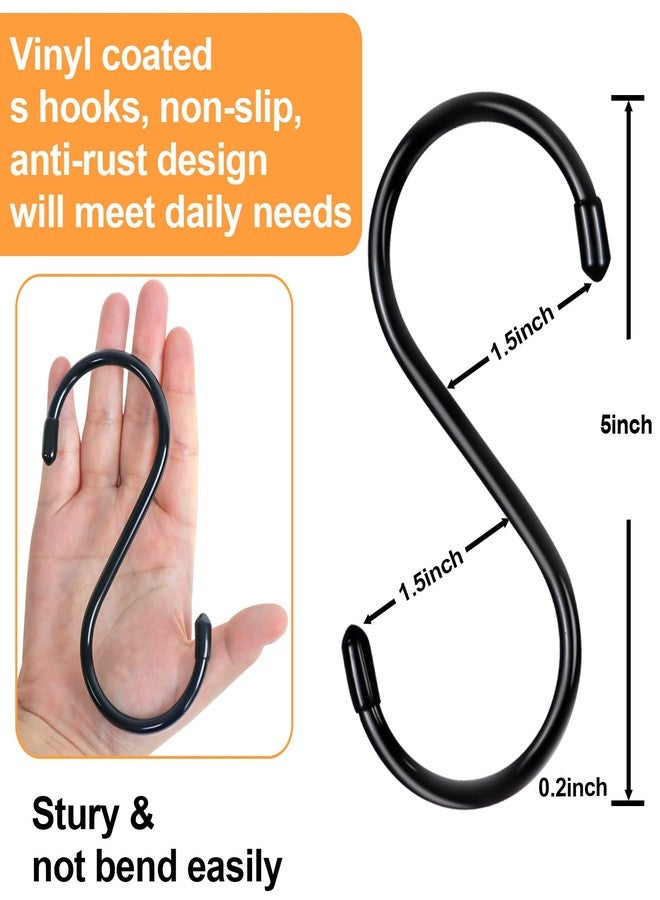 HiGift 24 Pack 5 Inch Large S Hooks for Hanging Plants, Black Vinyl Coated, Non Slip Heavy Duty, Metal Rubber Coated Closet Hooks for Jeans, Pot, Pan, Cups, Clothes - Image 2